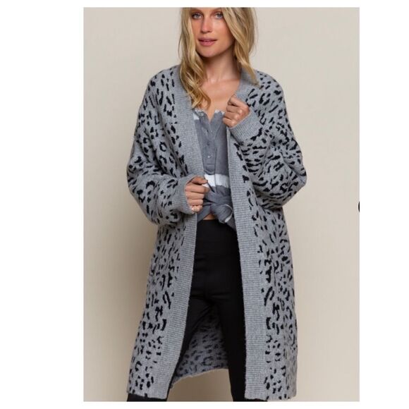 GREY Leopard Cardigan Sweater - Picture 8 of 11